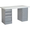 Global Equipment 60 x 30 Pedestal Workbench - 3 Drawer  1 Cabinet, Laminate Square Edge Gray 607642